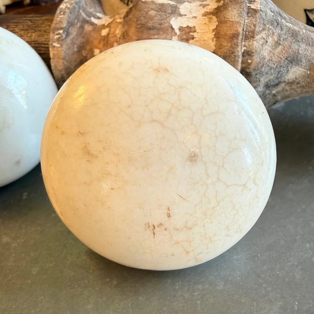Set of 3 Antique Porcelain and Brass Door Knobs